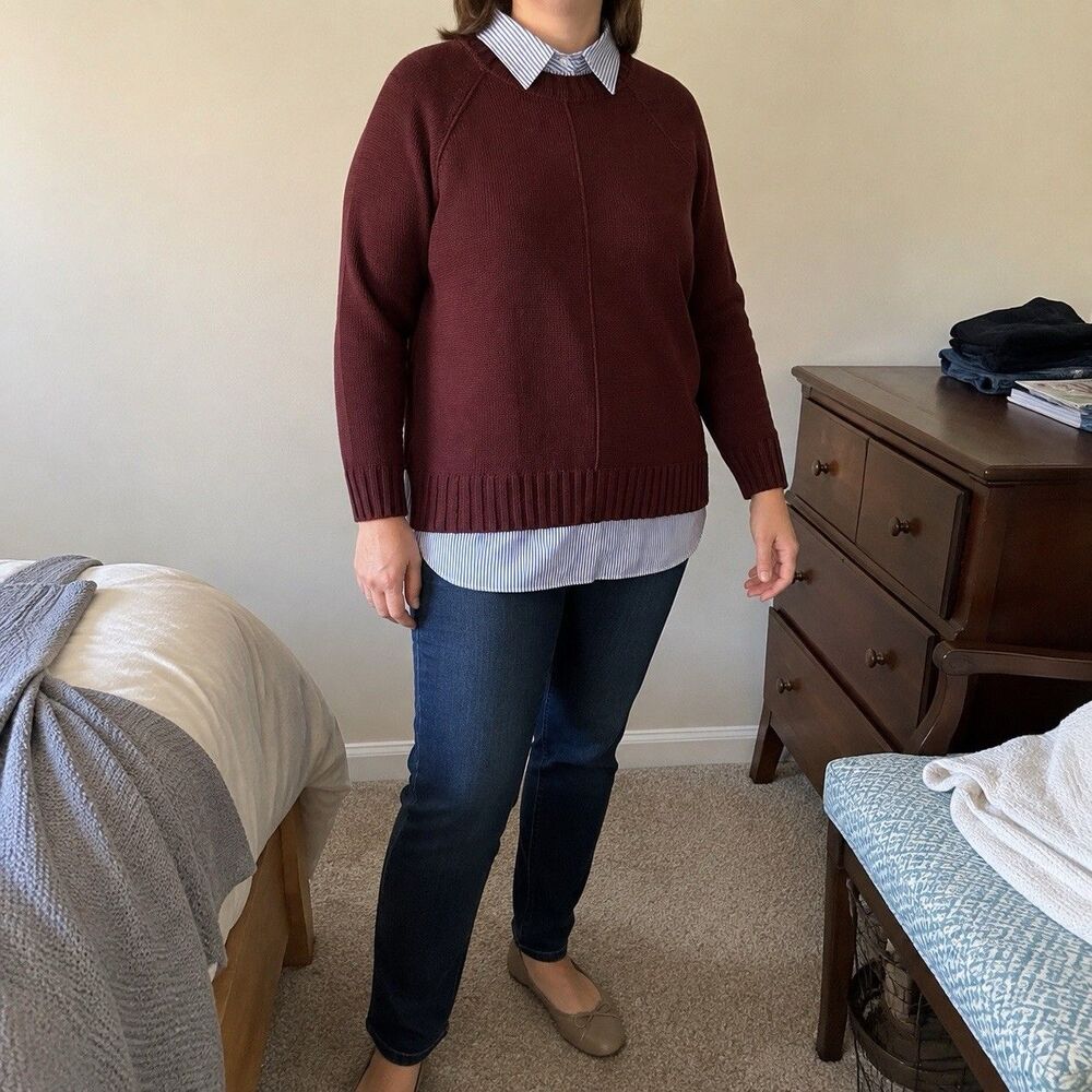 NWT Lauren Ralph Lauren Layered Sweater Women’s L Burgundy Striped Shirt